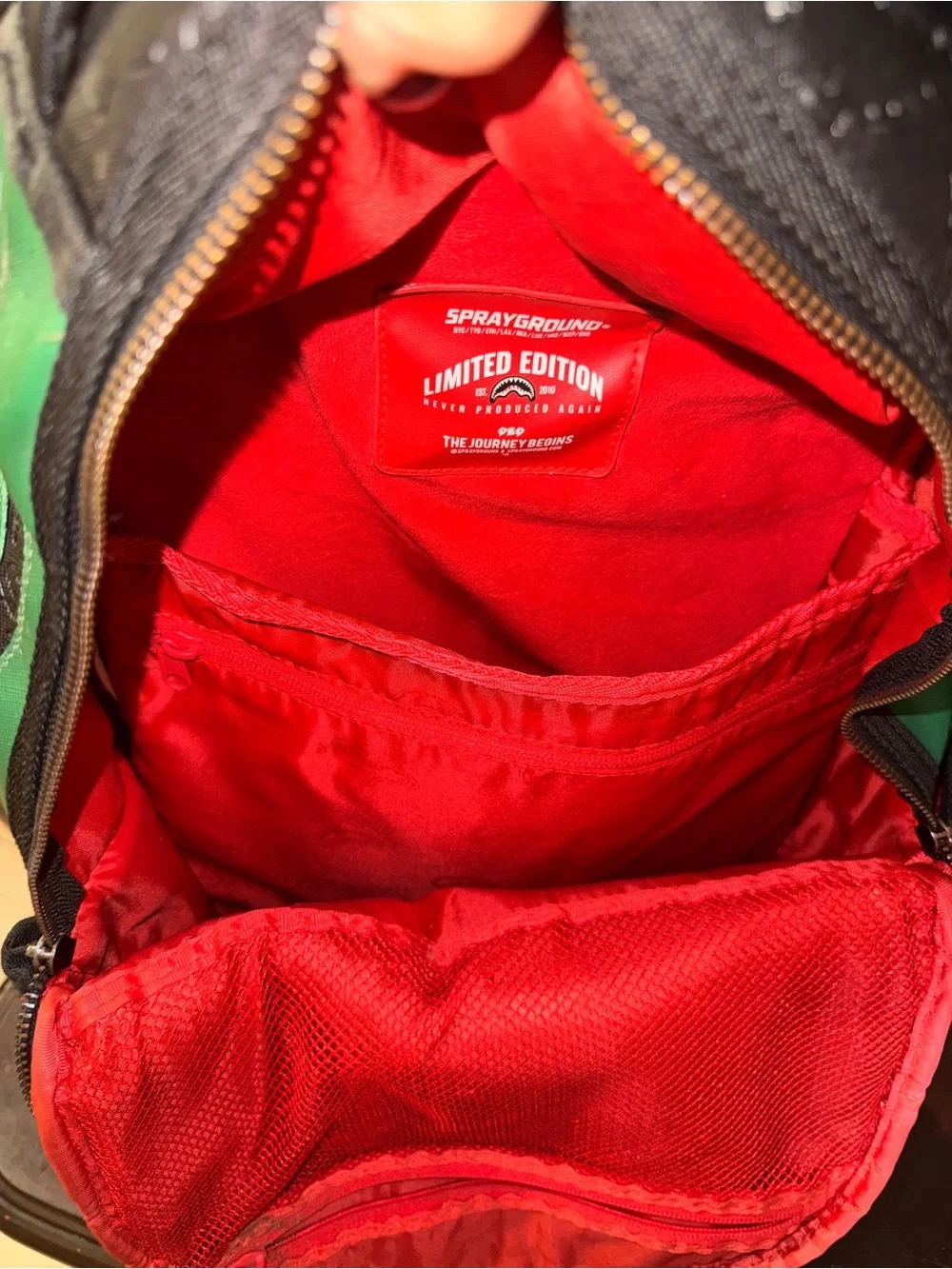 Sprayground Black Red & Green Shark Mouth Backpack